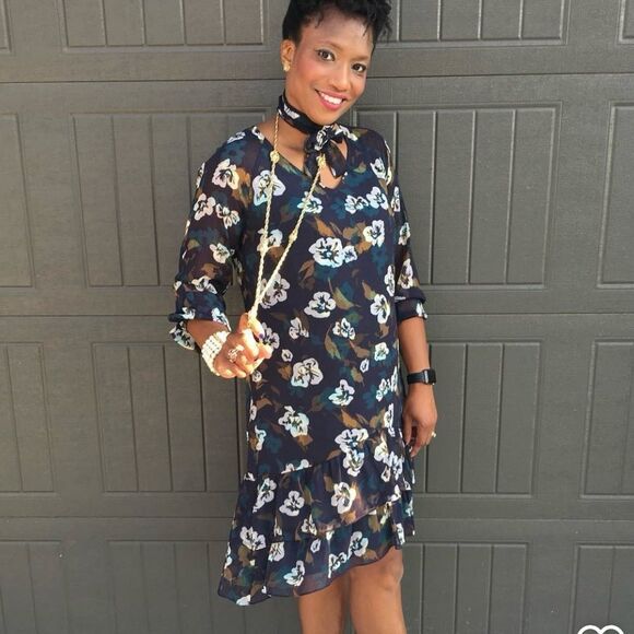 NWOT CAbi Pirouette Floral Semi Sheer Long Sleeve Tiered Dress Style 3460 Size M - Picture 2 of 6